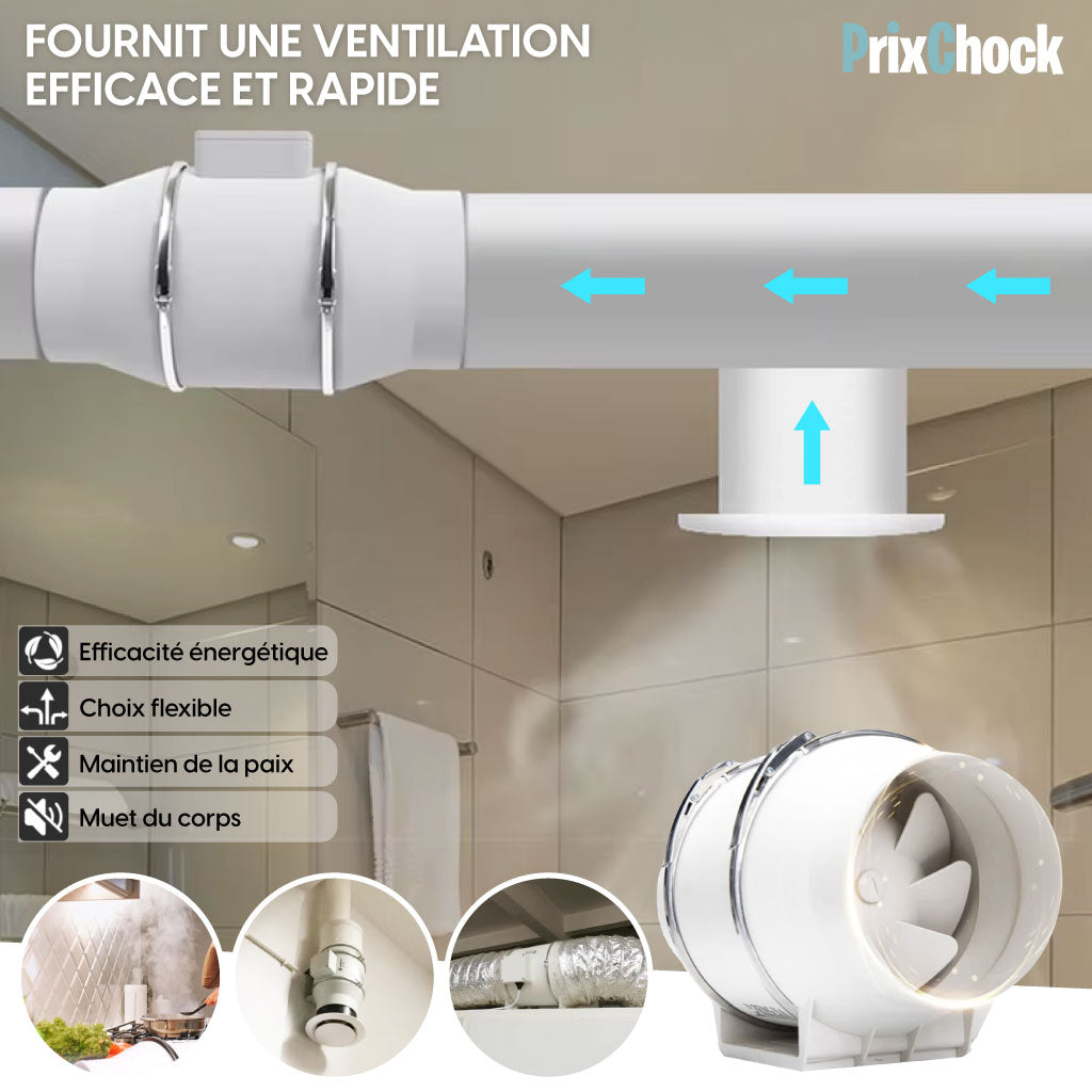 Extracteur d’Air Puissant et Silencieux – Élimine la Fumée, les Odeurs et l’Humidité pour un Air Pur et Sain dans Toutes Vos Pièces 🌬️