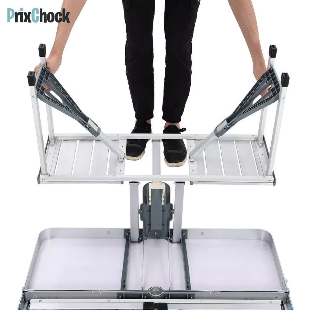Table Pliante en Aluminium pour Extérieur – 4 Places avec Sièges Intégrés