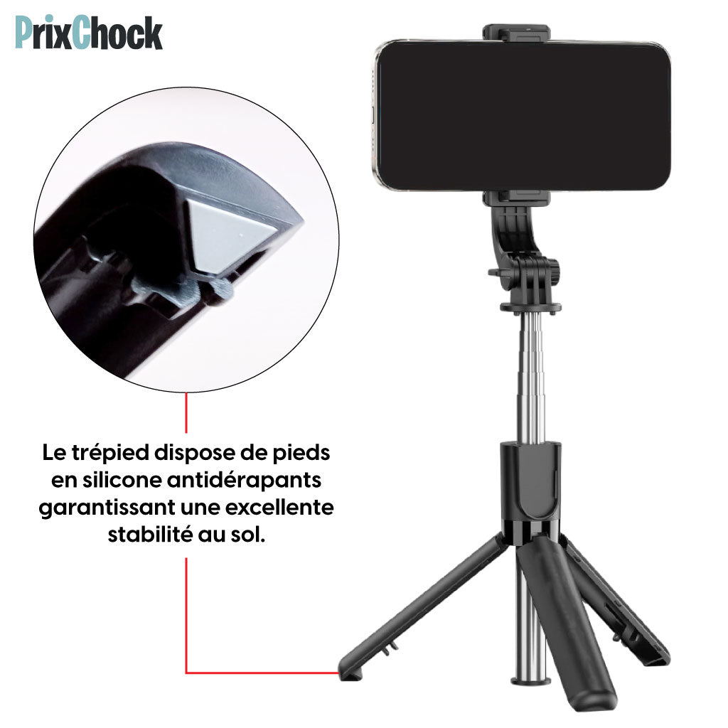 Perche Selfie avec Lumière LED & Trépied – 3-en-1