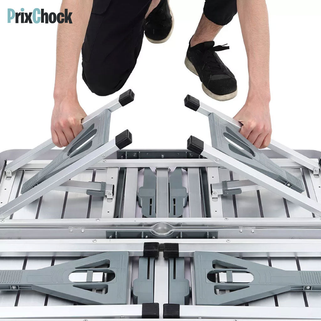 Table Pliante en Aluminium pour Extérieur – 4 Places avec Sièges Intégrés