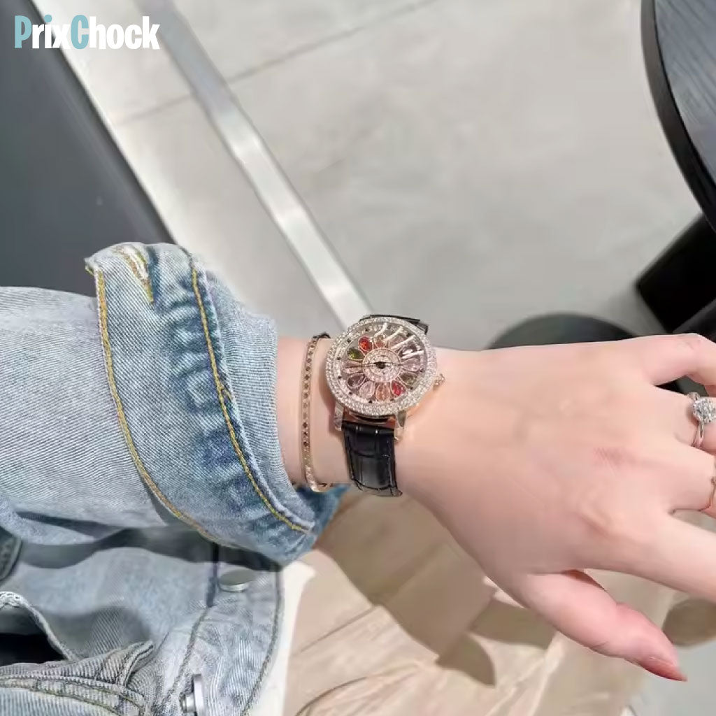 Montre Éclatante Fleur De Cristal – Où Le Temps Rencontre Le Luxe 🌸✨