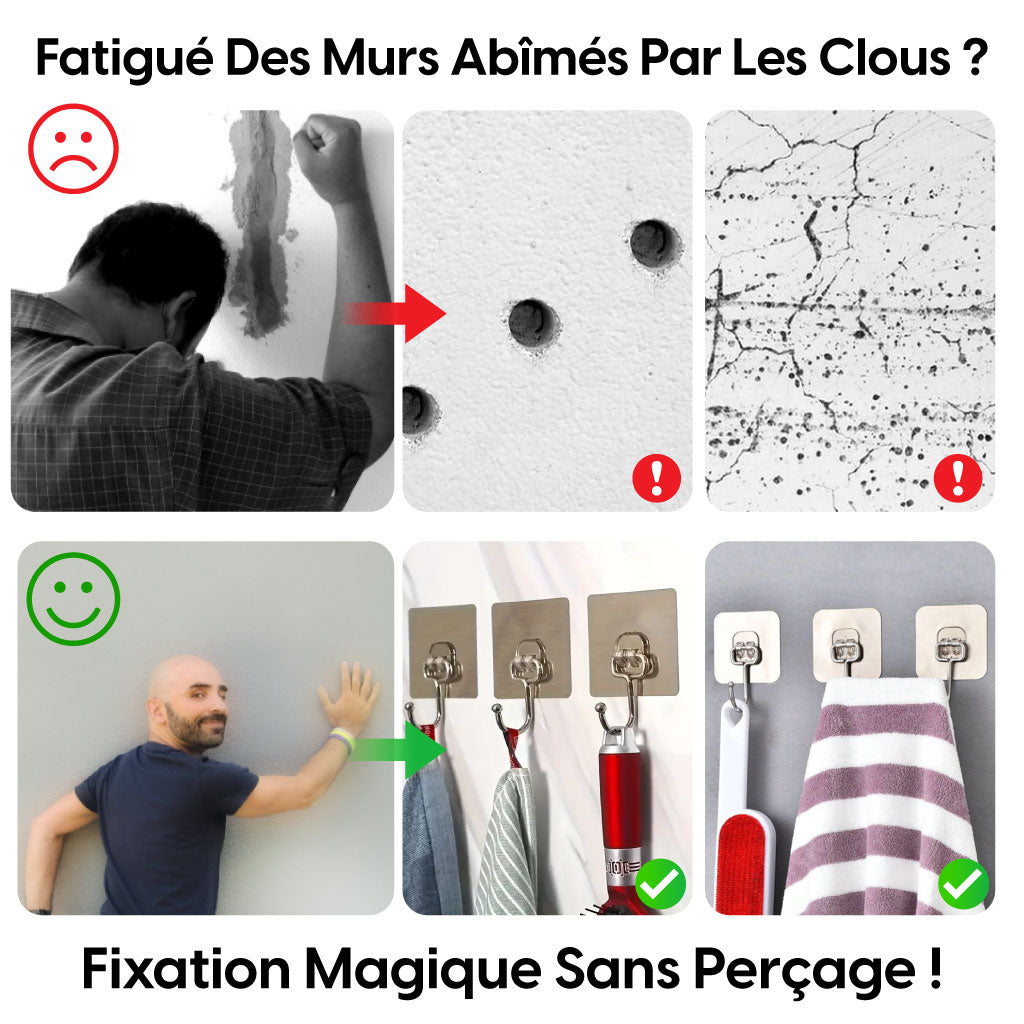 Crochets Muraux Adhésifs Ultra-Résistants – Fixation Sans Clous pour Cuisine, Salle de Bain & Bureau !