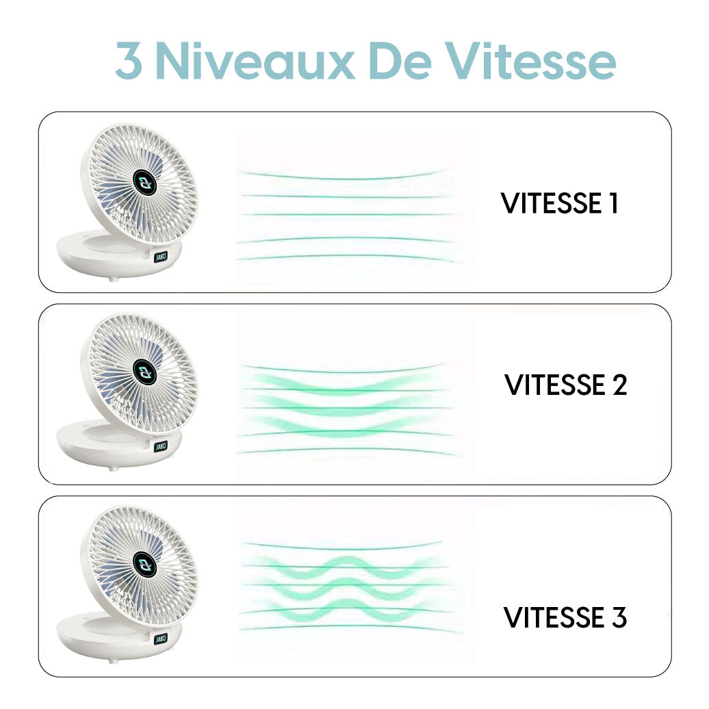 Ventilateur Sans Fil Pliable à Suspension – Fraîcheur Portable et Silencieuse Où Que Vous Soyez !
