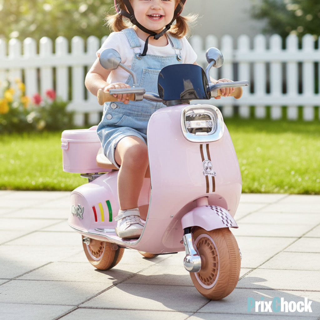 Moto Vespa Électrique pour Enfants– Accélérateur + Bluetooth + Lumières