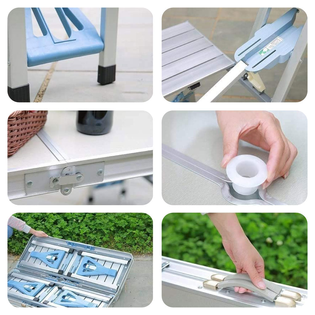 Table Pliante en Aluminium pour Extérieur – 4 Places avec Sièges Intégrés