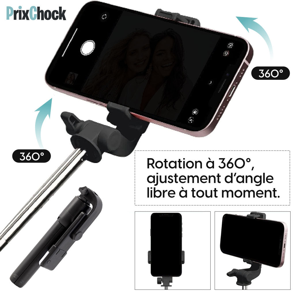 Perche Selfie avec Lumière LED & Trépied – 3-en-1