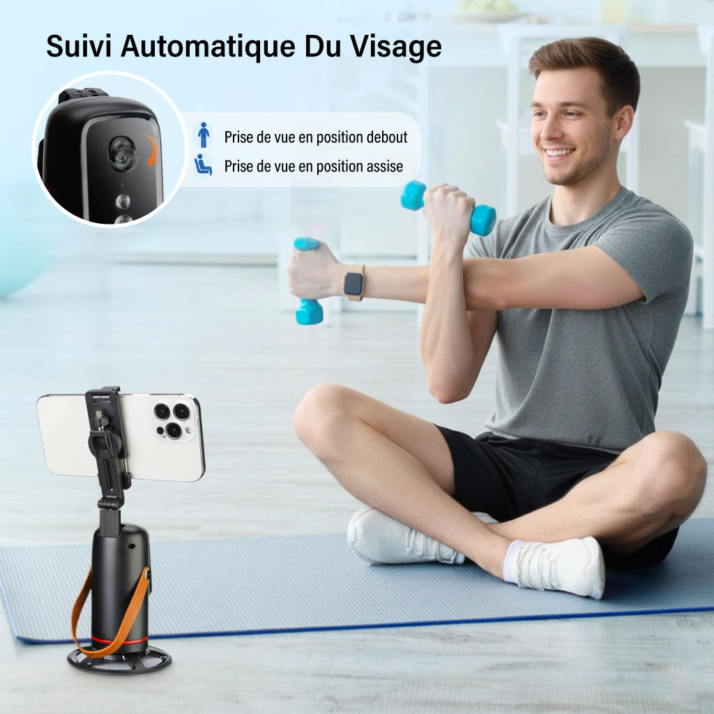 Support Smartphone Intelligent 360° – Suivi Automatique du Visage & Rotation Motorisée
