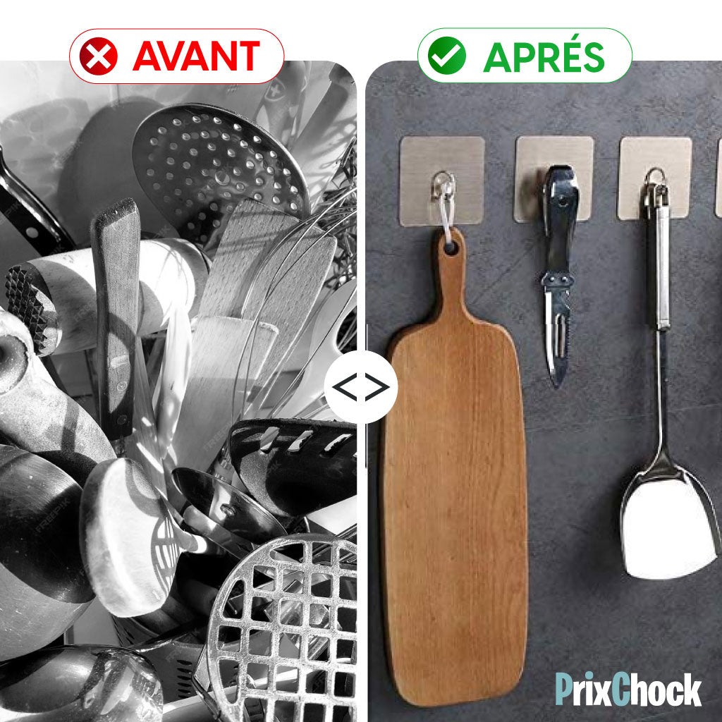 Crochets Muraux Adhésifs Ultra-Résistants – Fixation Sans Clous pour Cuisine, Salle de Bain & Bureau !
