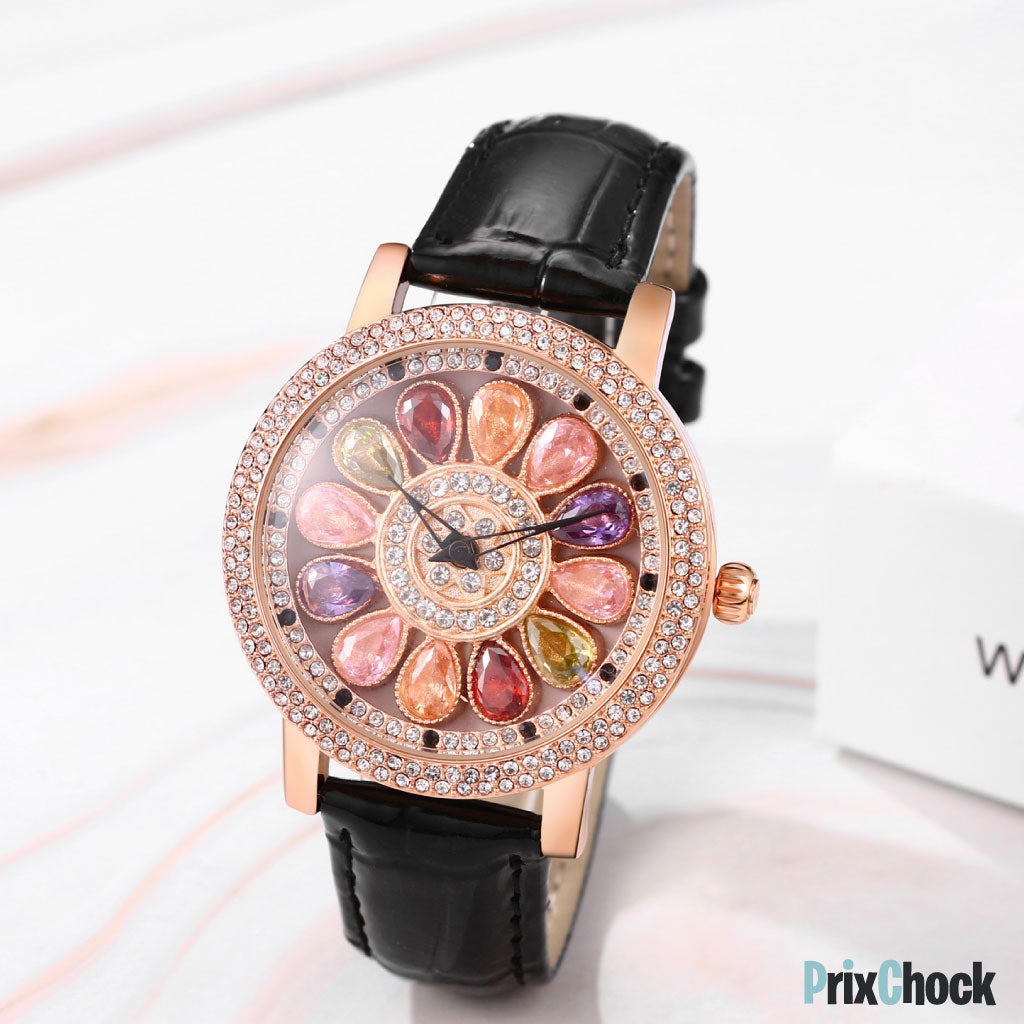 Montre Éclatante Fleur De Cristal – Où Le Temps Rencontre Le Luxe 🌸✨