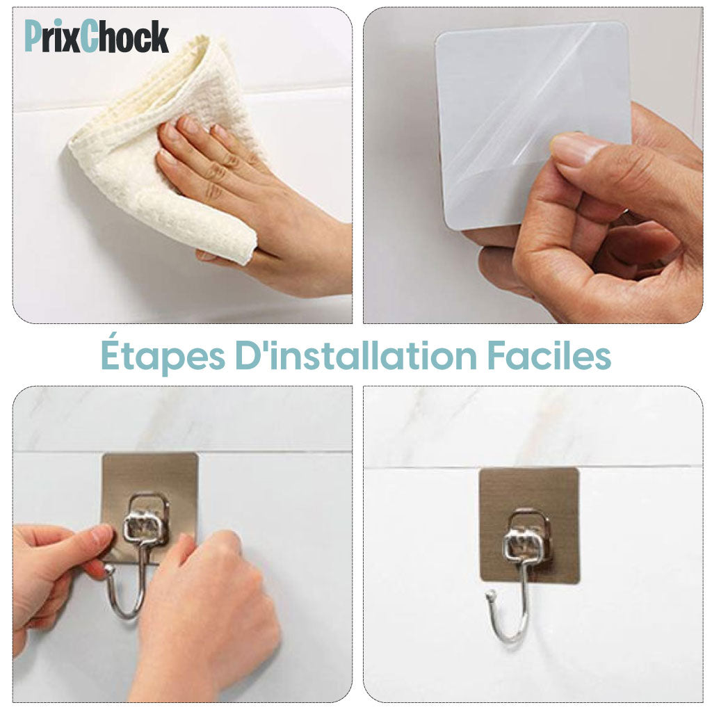Crochets Muraux Adhésifs Ultra-Résistants – Fixation Sans Clous pour Cuisine, Salle de Bain & Bureau !