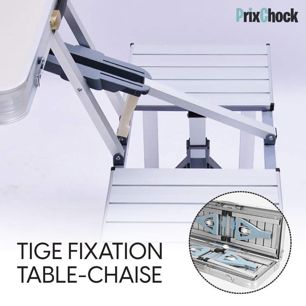 Table Pliante en Aluminium pour Extérieur – 4 Places avec Sièges Intégrés