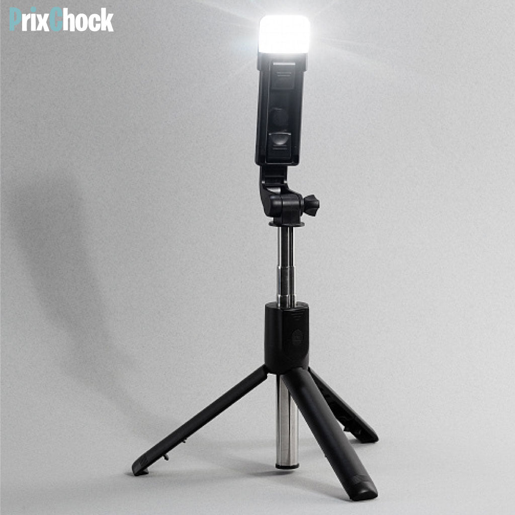 Perche Selfie avec Lumière LED & Trépied – 3-en-1