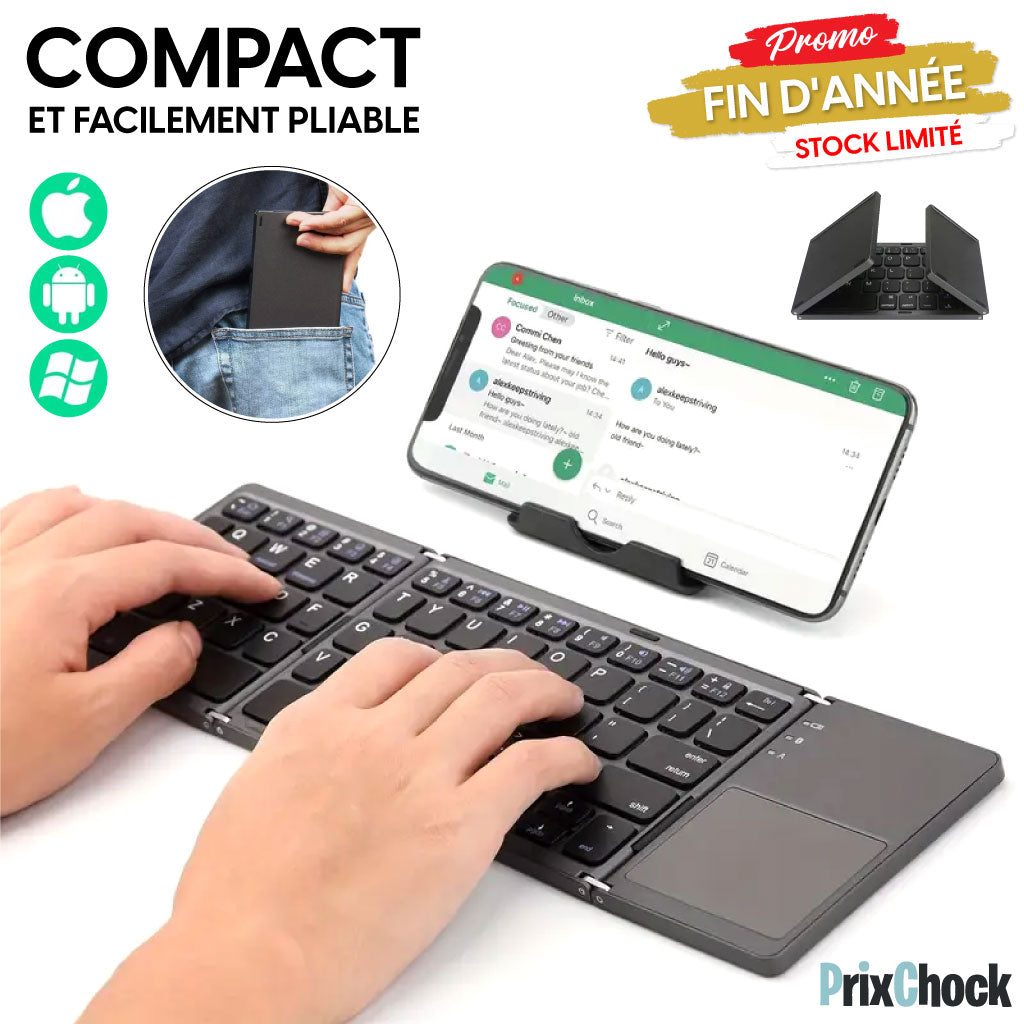 Mini Clavier Pliable Bluetooth - Sans Fil Avec Pavé Tactile Pour Téléphone, Tablette, Pc Et Ordinateur Portable