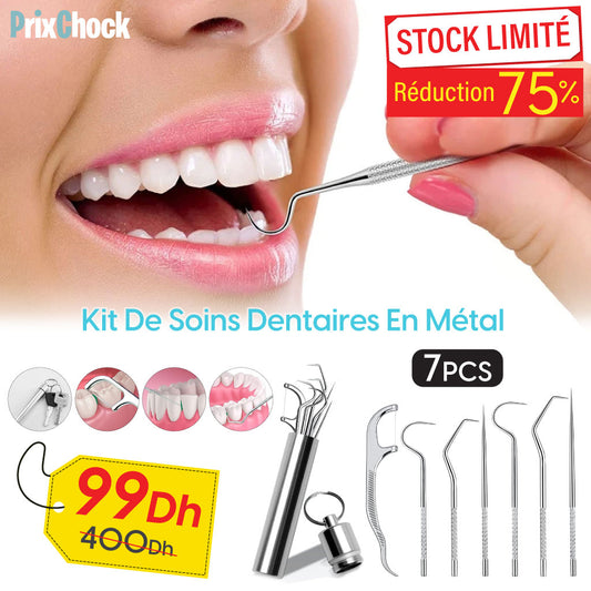 Kit Professionnel De Soins Dentaires En Acier Inoxydable – Élimine Tartre Et Saletés (7pcs)