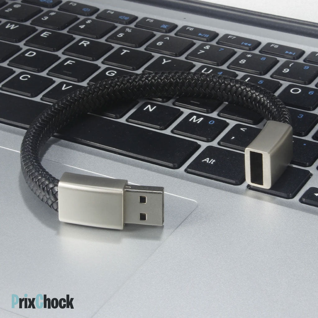 Bracelet En Cuir Avec Câble Usb Pour Chargement Et Transfert De Données – Élégant Et Fonctionnel