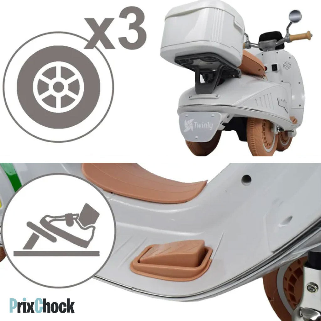 Moto Vespa Électrique pour Enfants– Accélérateur + Bluetooth + Lumières