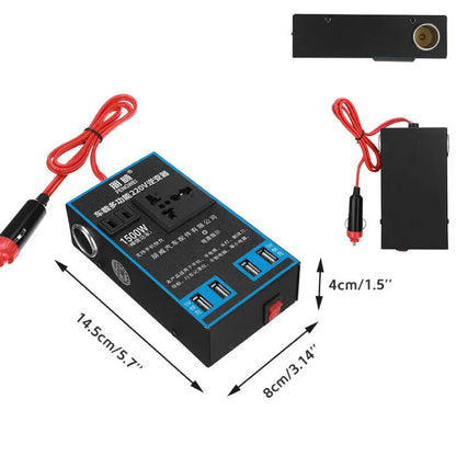 Onduleur De Puissance De Voiture À 1500w Avec Adaptateur De Chargeur À 4 Prises Usb