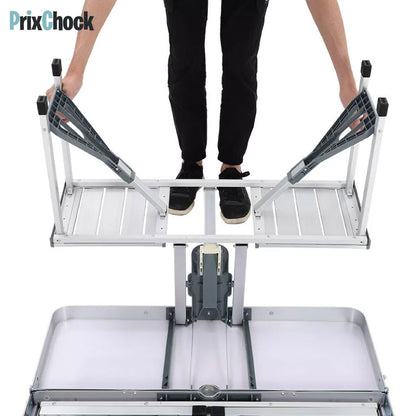 Table Pliante en Aluminium pour Extérieur – 4 Places avec Sièges Intégrés