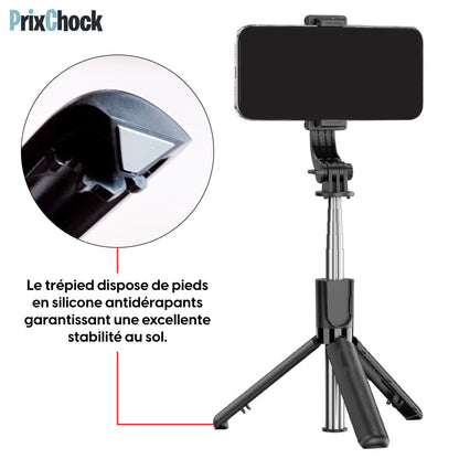Perche Selfie avec Lumière LED & Trépied – 3-en-1
