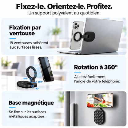 MagFold 360 – Support Téléphone Magnétique à Ventouse Pliable