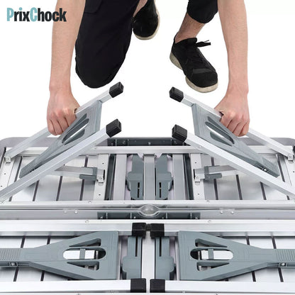 Table Pliante en Aluminium pour Extérieur – 4 Places avec Sièges Intégrés