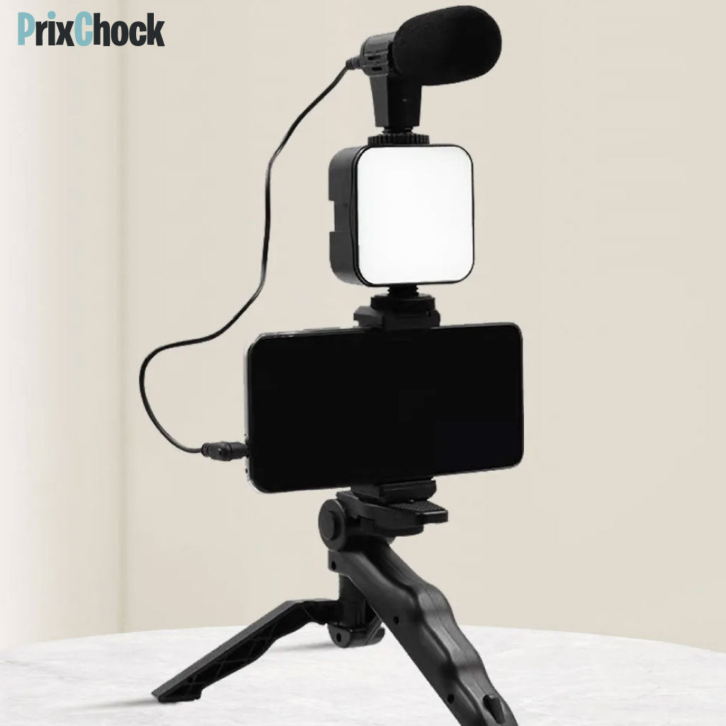 Tripod De Vlog 5-en-1 : Micro, LED, Trépied, Support Téléphone & Télécommande