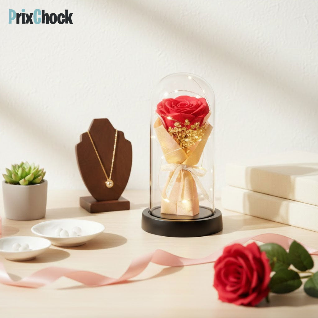 Rose Éternelle sous Cloche LED – Un Cadeau Magique & Intemporel