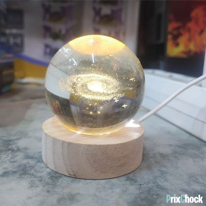 Boule De Cristal Sculptée En 3D Avec Lumière LED Et Support D'éclairage