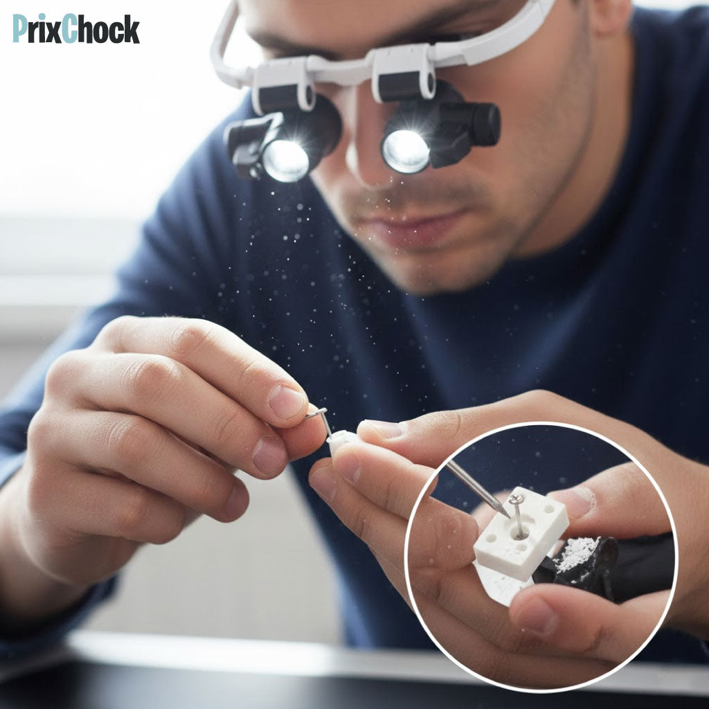 Lunettes Loupe Professionnelles à LED – Vision Précise pour Travaux de Détail