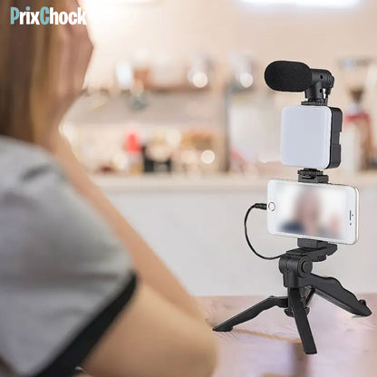 Tripod De Vlog 5-en-1 : Micro, LED, Trépied, Support Téléphone & Télécommande