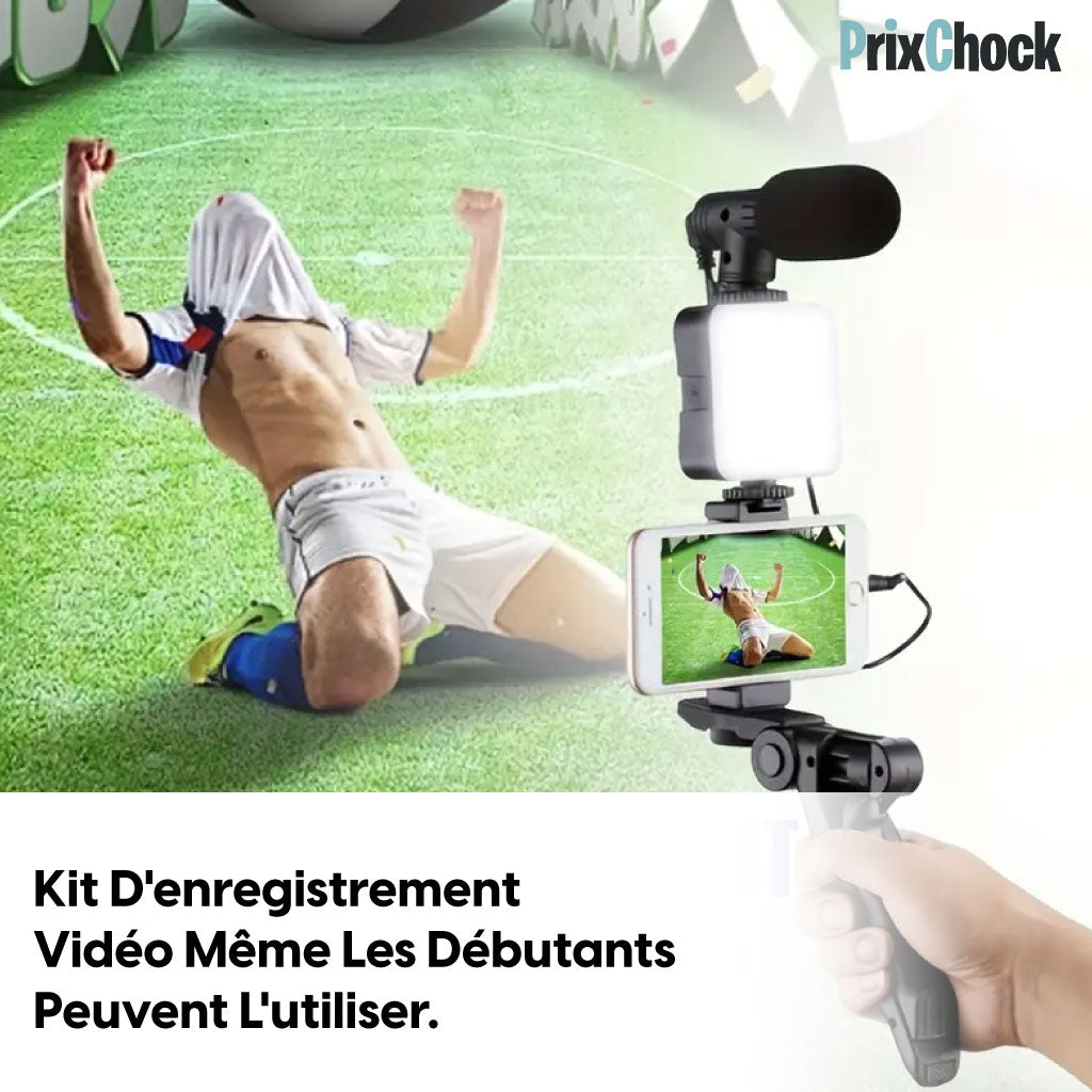 Tripod De Vlog 5-en-1 : Micro, LED, Trépied, Support Téléphone & Télécommande