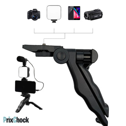 Tripod De Vlog 5-en-1 : Micro, LED, Trépied, Support Téléphone & Télécommande
