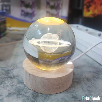 Boule De Cristal Sculptée En 3D Avec Lumière LED Et Support D'éclairage