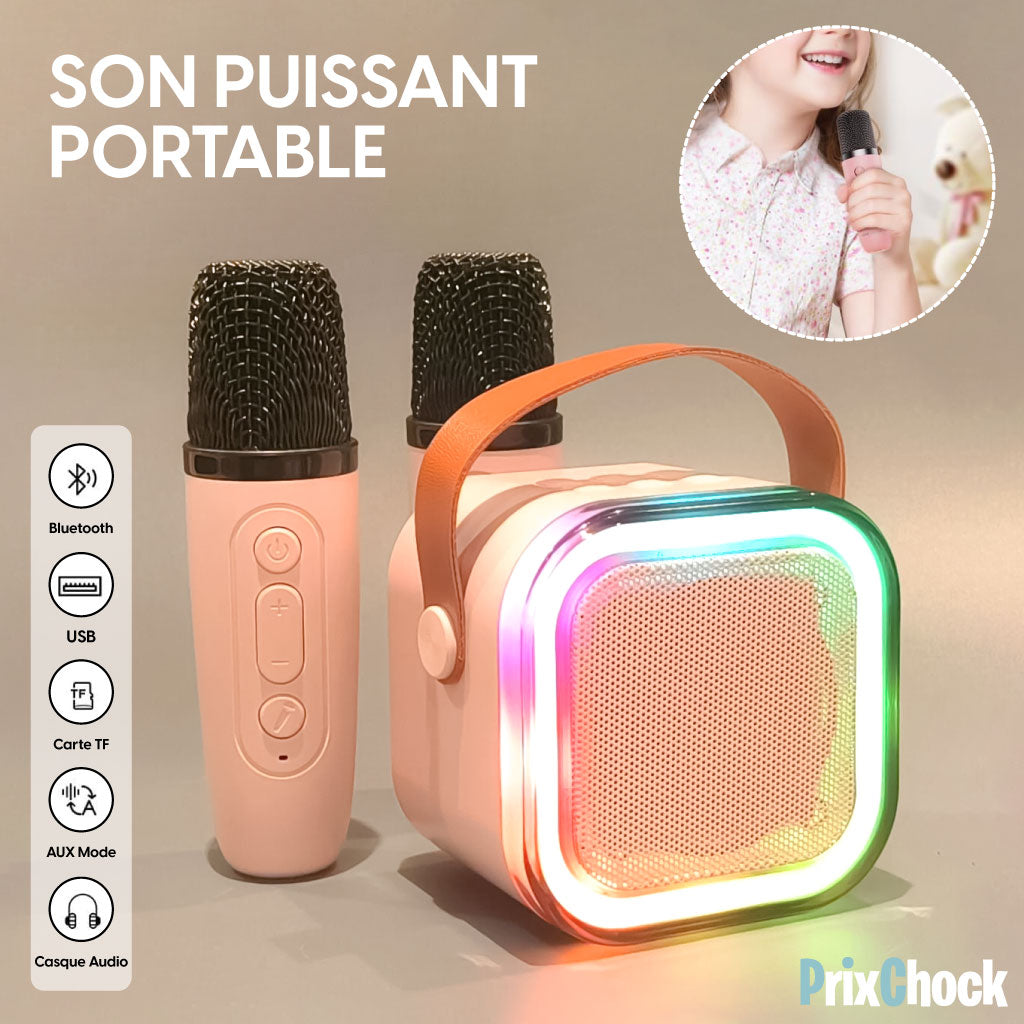 Karaoké Portable Sans Fil avec 2 Micros – L’Ambiance à Emporter Partout !