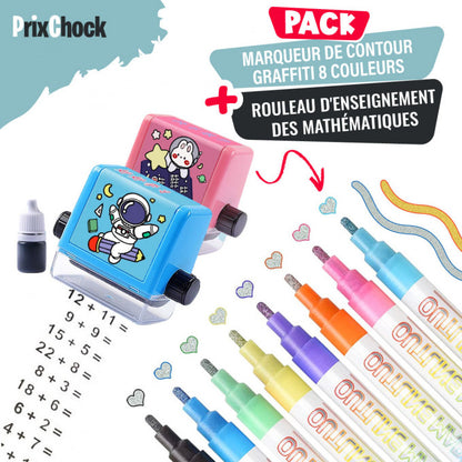 Pack D'outils D'enseignement: Tampon De Mathématiques Et Marqueurs Magiques À Double Lignes Étincelantes Multicolores