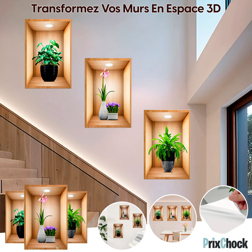 Stickers Muraux 3D Vase Et Fleurs Pour Une Décoration Florale D'intérieur