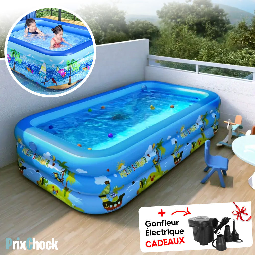 Piscine Gonflable pour Enfants avec Pompe Électrique – Montage Express & Amusement Assuré