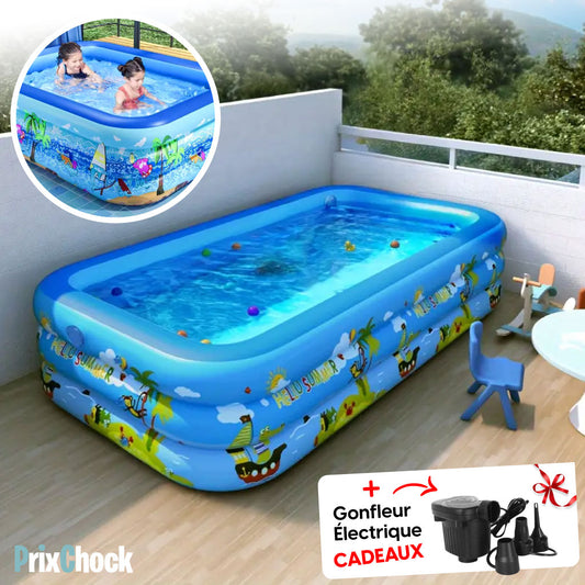 Piscine Gonflable pour Enfants avec Pompe Électrique – Montage Express & Amusement Assuré