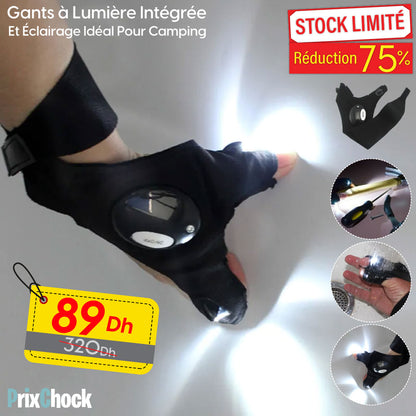 Gants À Lumière Intégrée Et Éclairage Idéal Pour Camping, Pêche De Nuit Et Travail Nocturne.