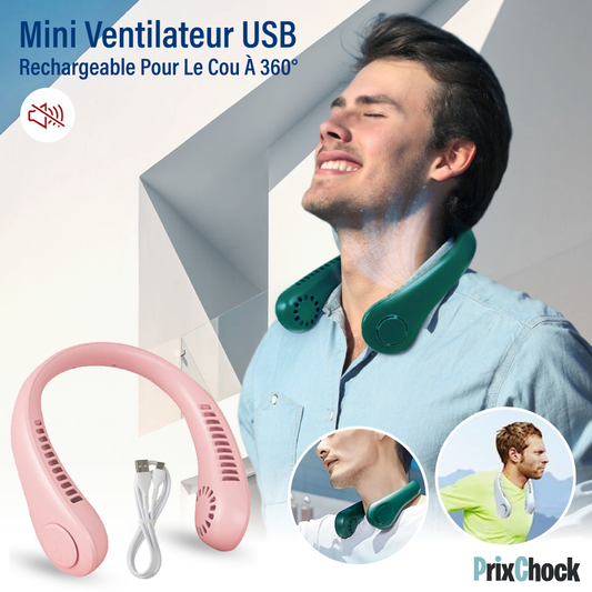 Mini Ventilateur Usb Rechargeable Pour Le Cou À 360° De Vitesse Réglable Jusqu'à 3 Niveaux