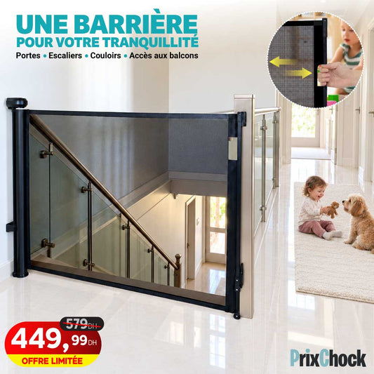 BébéProtect — Barrière de Sécurité Rétractable pour Bébé (Escaliers, Cuisine, Portes)