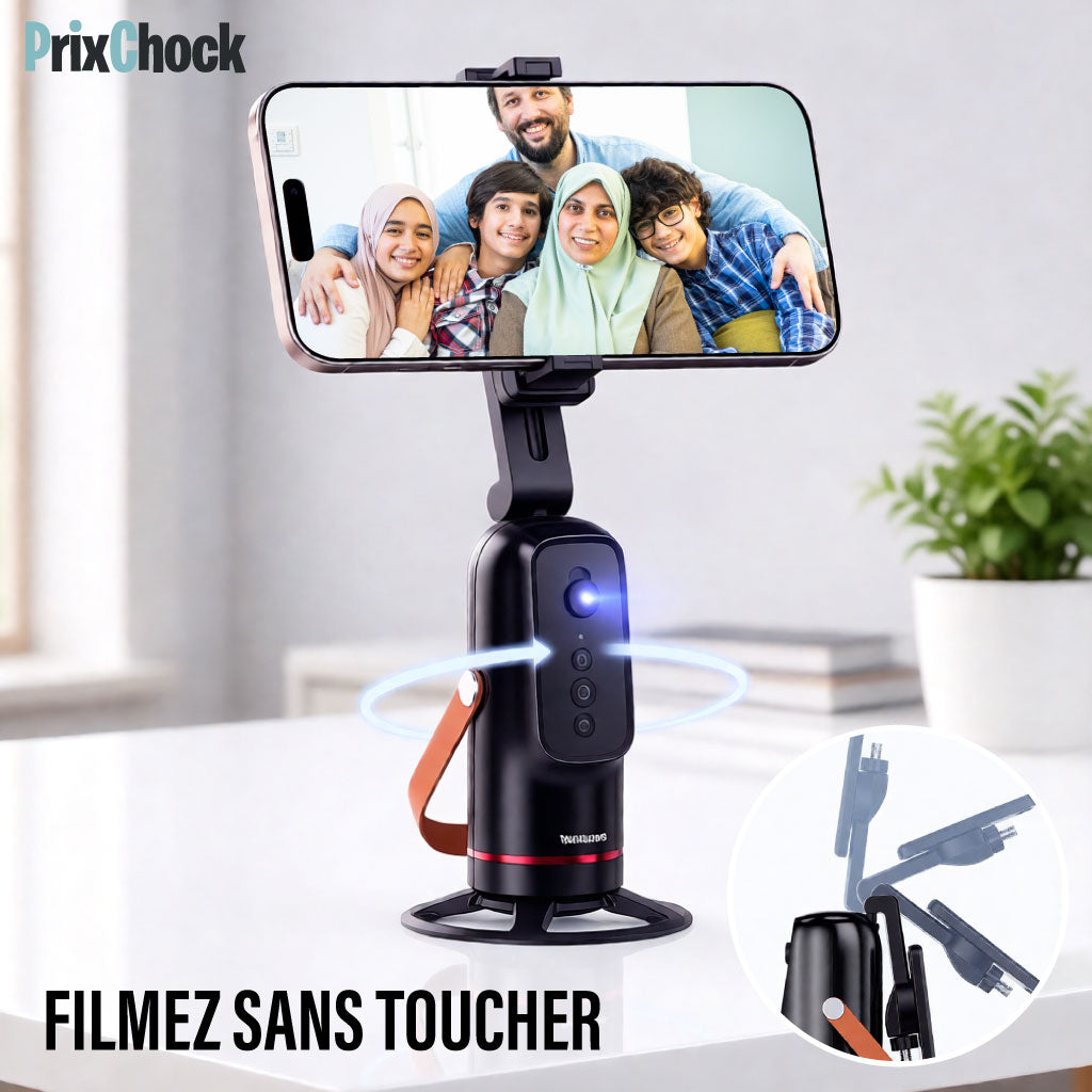 Support Smartphone Intelligent 360° – Suivi Automatique du Visage & Rotation Motorisée
