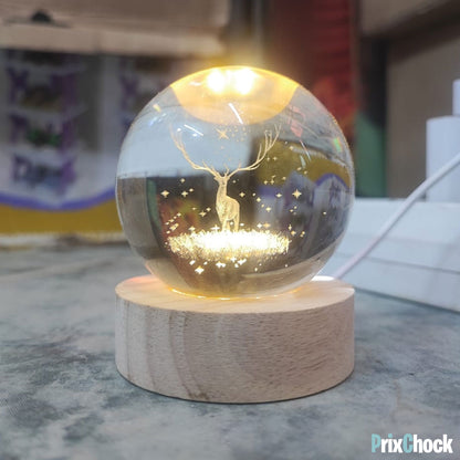 Boule De Cristal Sculptée En 3D Avec Lumière LED Et Support D'éclairage