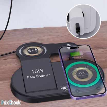 Support de Charge Sans Fil 3-en-1 – Charge Rapide Pour Smartphone, Montre & Écouteurs