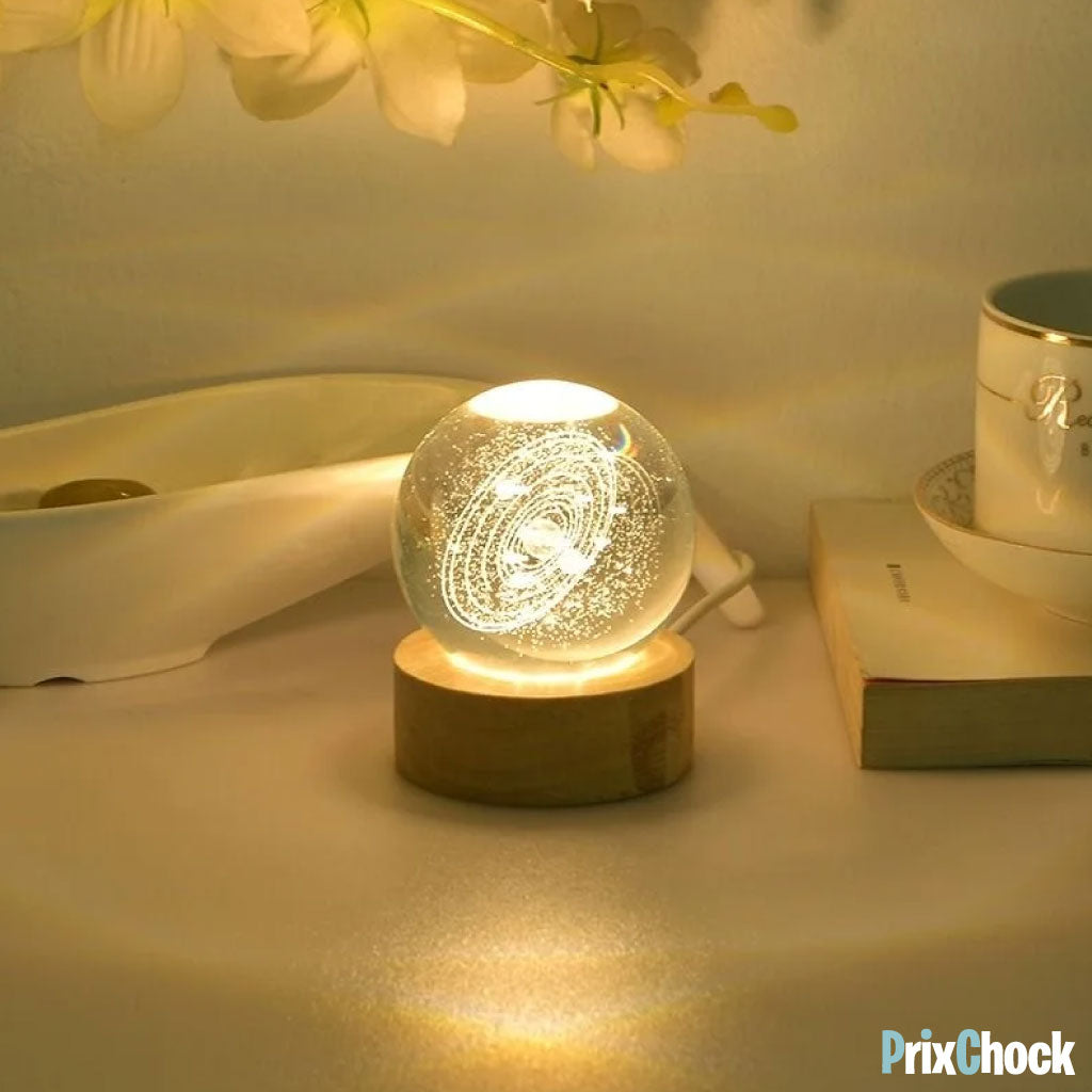 Boule De Cristal Sculptée En 3D Avec Lumière LED Et Support D'éclairage