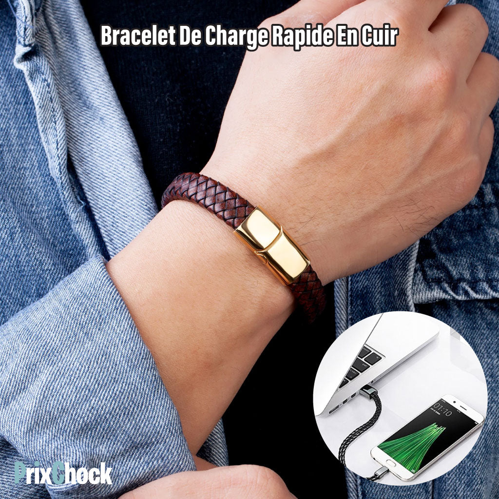 Bracelet En Cuir Avec Câble Usb Pour Chargement Et Transfert De Données – Élégant Et Fonctionnel