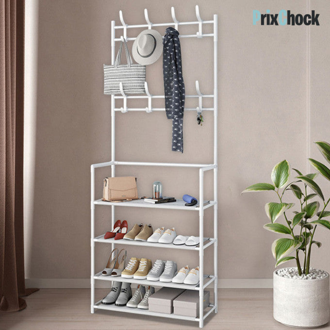 Étagère De Rangement Et Porte-vêtements Multifonction En Inox Avec Organisateur De Chaussures Intégré