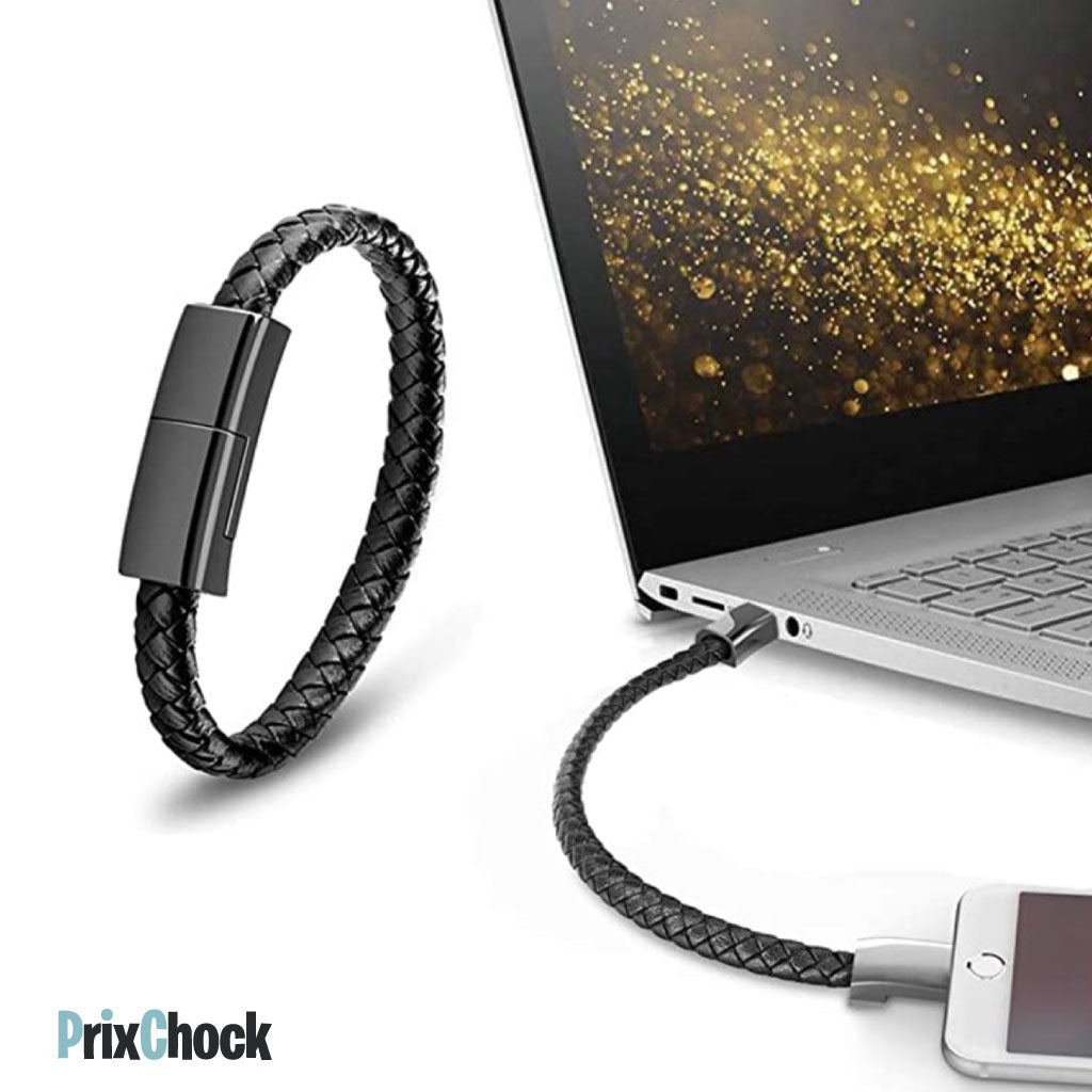 Bracelet En Cuir Avec Câble Usb Pour Chargement Et Transfert De Données – Élégant Et Fonctionnel