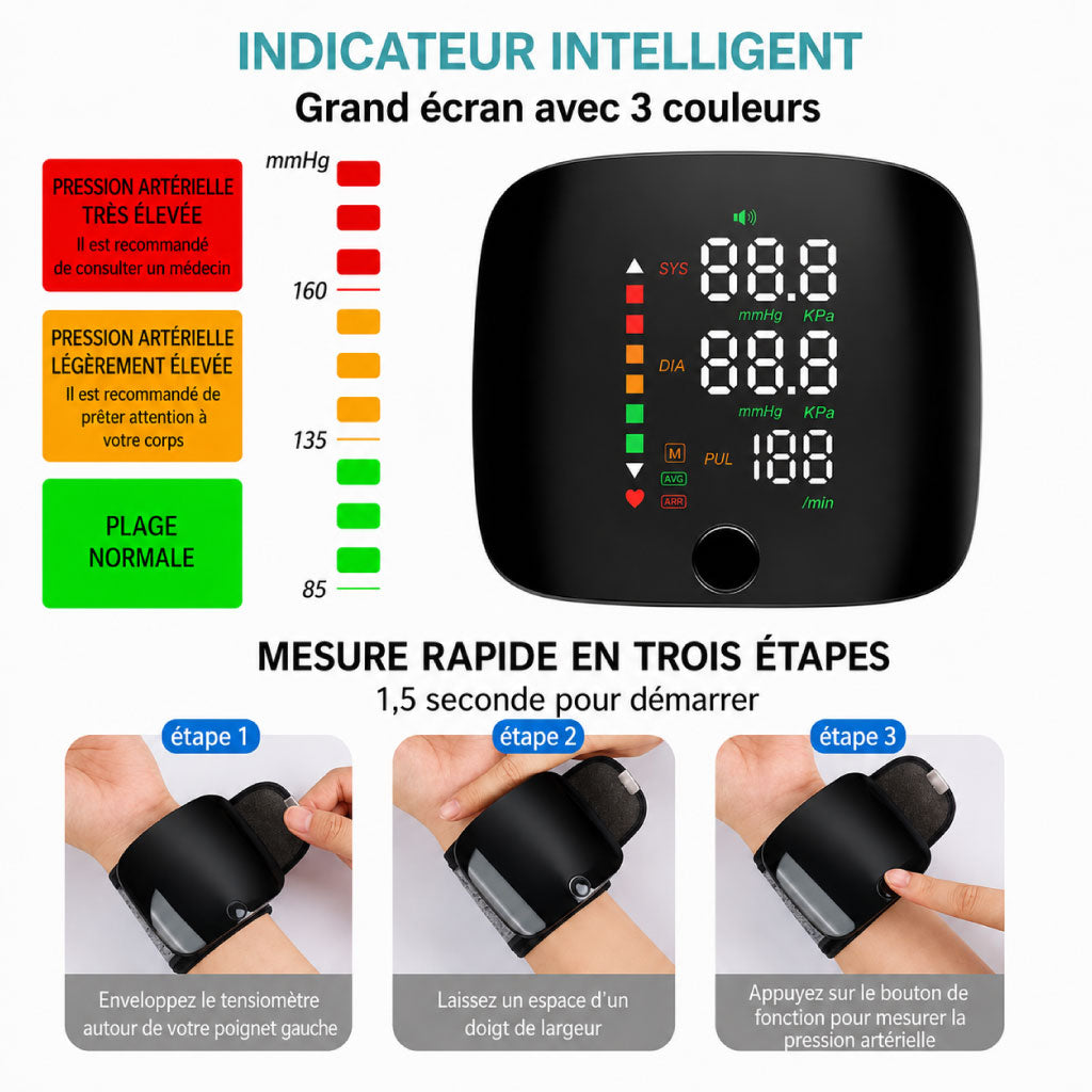 Tensiomètre Électronique de Poignet Rechargeable