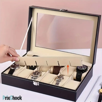 Boîte De Rangement Pour Montres Avec Fenêtre En Verre Et 6 Compartiments